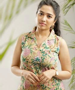 Magizham Beige Floral 2 Pc Set