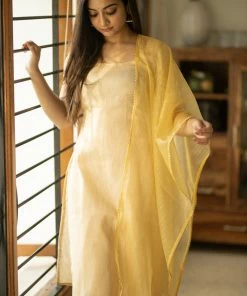 Ekanta Sajna - Gold Kurti With Yellow Organza Dupatta