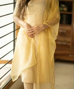 Ekanta Sajna - Gold Kurti With Yellow Organza Dupatta