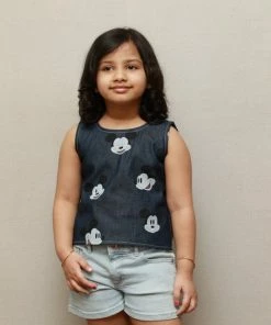 The Stitches Denim Mickey Crop Top