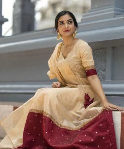 Ekanta Kayalvizhi Cream And Maroon