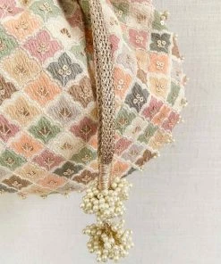 AMYRA Aza Pastel Embroidered Potli - White