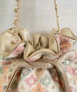 AMYRA Aza Pastel Embroidered Potli - White