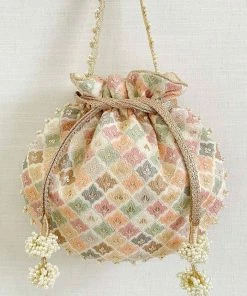 AMYRA Aza Pastel Embroidered Potli - White