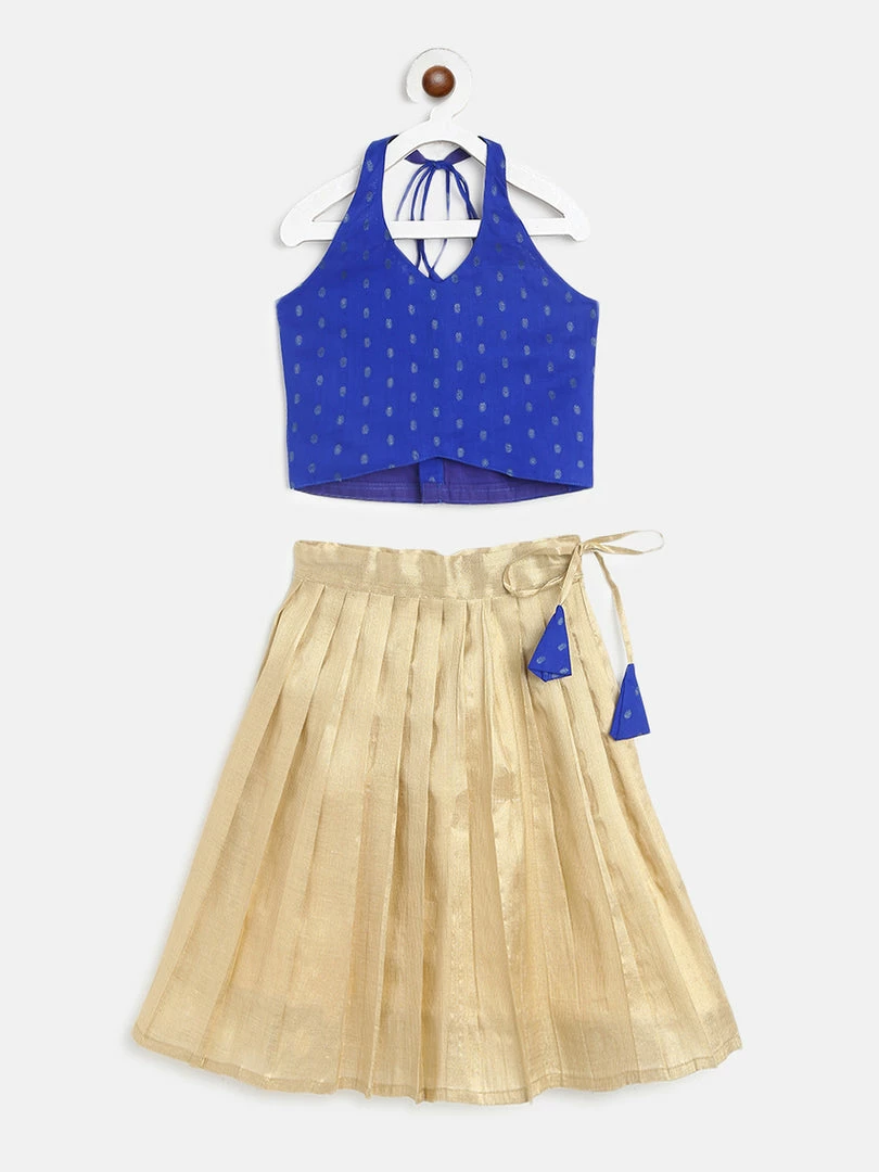 The Anarkali Store Blue Crop Top And Light Gold Skirt 1 The Anarkali Store Blue Crop Top And Light Gold Skirt