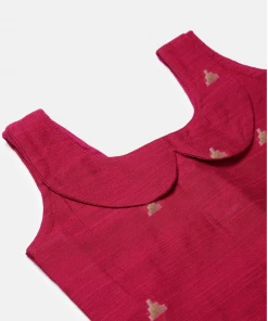 The Anarkali Store Pink Crop Top And Light Gold Skirt