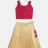 The Anarkali Store Pink Crop Top And Light Gold Skirt