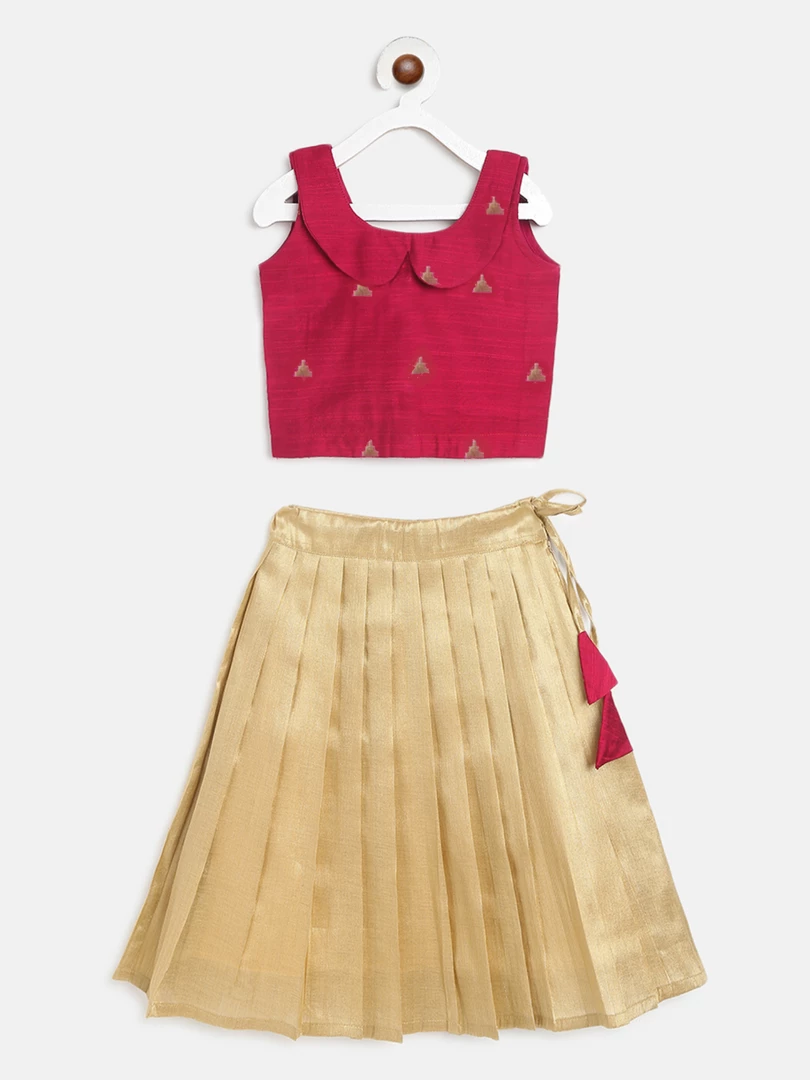 The Anarkali Store Pink Crop Top And Light Gold Skirt 1 The Anarkali Store Pink Crop Top And Light Gold Skirt