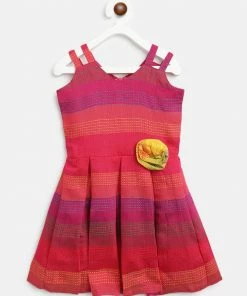 The Anarkali Store Mini Corner Pink Stripes Box Pleated Dress