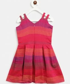 The Anarkali Store Mini Corner Pink Stripes Box Pleated Dress