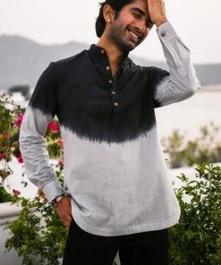 Gulaal Men's Shirt Black Ombre Kurta
