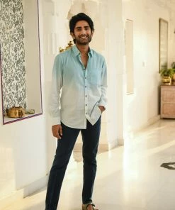 Gulaal Men's Shirt Light Blue Ombre Shirt