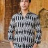 PRINTS VALLEY Men's Shirt Grey Black Honeycomb Ikat Shirt