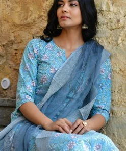 PRINTS VALLEY Jaipur Tales Blue Floral White Buti Kurta Set