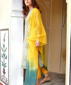 PRINTS VALLEY Green Yellow Buti Border Set Jaipur Tales