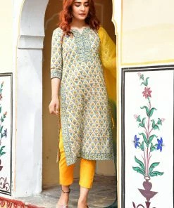 PRINTS VALLEY Green Yellow Buti Border Set Jaipur Tales