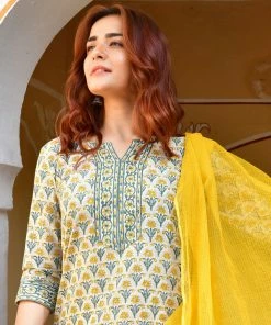 PRINTS VALLEY Green Yellow Buti Border Set Jaipur Tales