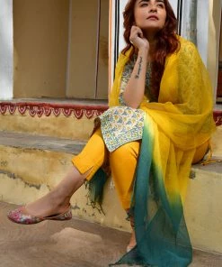 PRINTS VALLEY Green Yellow Buti Border Set Jaipur Tales