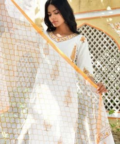 PRINTS VALLEY White Mughal Buta Jharonka Set Jaipur Tales