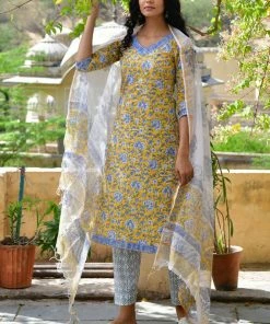 PRINTS VALLEY Jaipur Tales Yellow Blue Floral Kurta Set