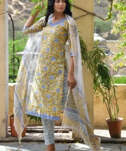 PRINTS VALLEY Jaipur Tales Yellow Blue Floral Kurta Set