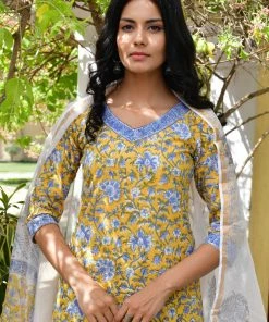 PRINTS VALLEY Jaipur Tales Yellow Blue Floral Kurta Set
