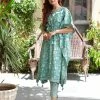 PRINTS VALLEY Turquoise Floral Stripe Kaftan Set Jaipur Tales