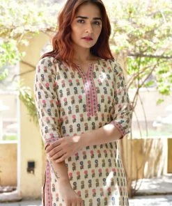 PRINTS VALLEY Jaipur Tales Biege Blue Pink Buti Kurta Set 8 PRINTS VALLEY Jaipur Tales Biege Blue Pink Buti Kurta Set