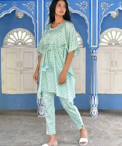 PRINTS VALLEY Jaipur Tales Pastel Blue Triangle Kaftan Set