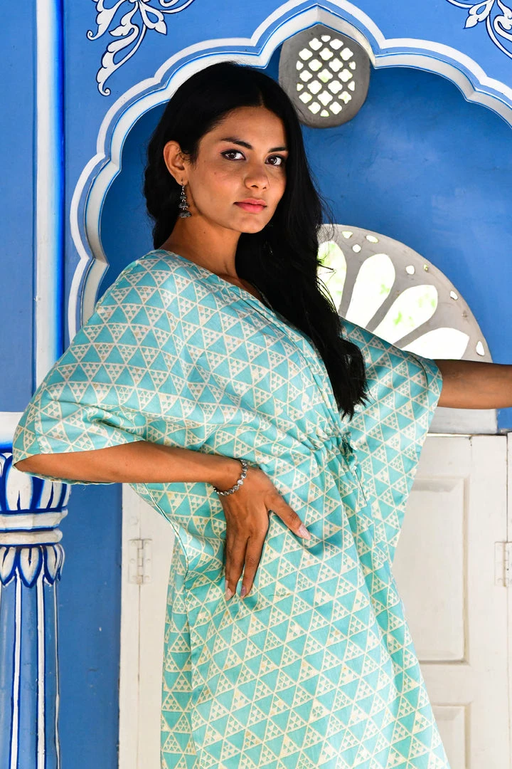 PRINTS VALLEY Jaipur Tales Pastel Blue Triangle Kaftan Set 4 PRINTS VALLEY Jaipur Tales Pastel Blue Triangle Kaftan Set