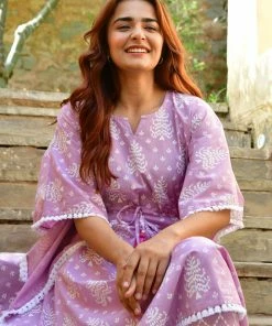 PRINTS VALLEY Lilac Checks Kaftan Set