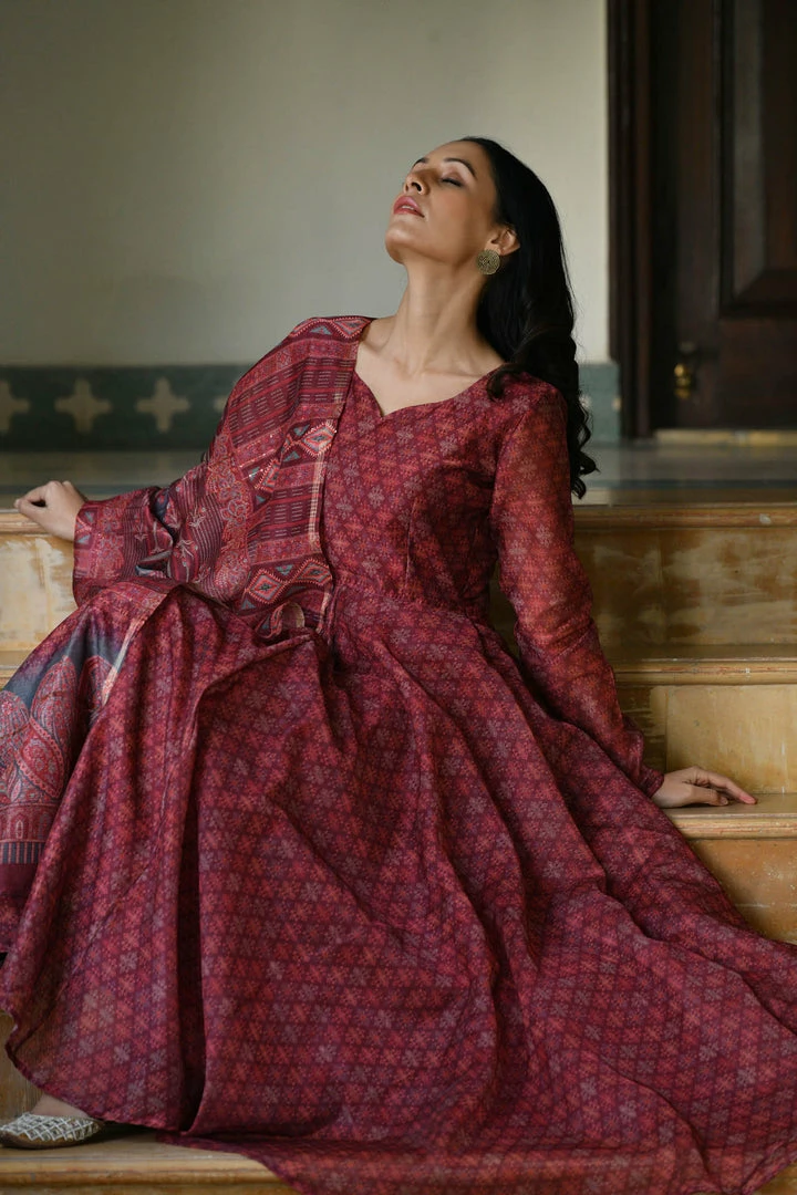 PRINTS VALLEY Jiya-Maroon Jaipur Tales 3 PRINTS VALLEY Jiya-Maroon Jaipur Tales