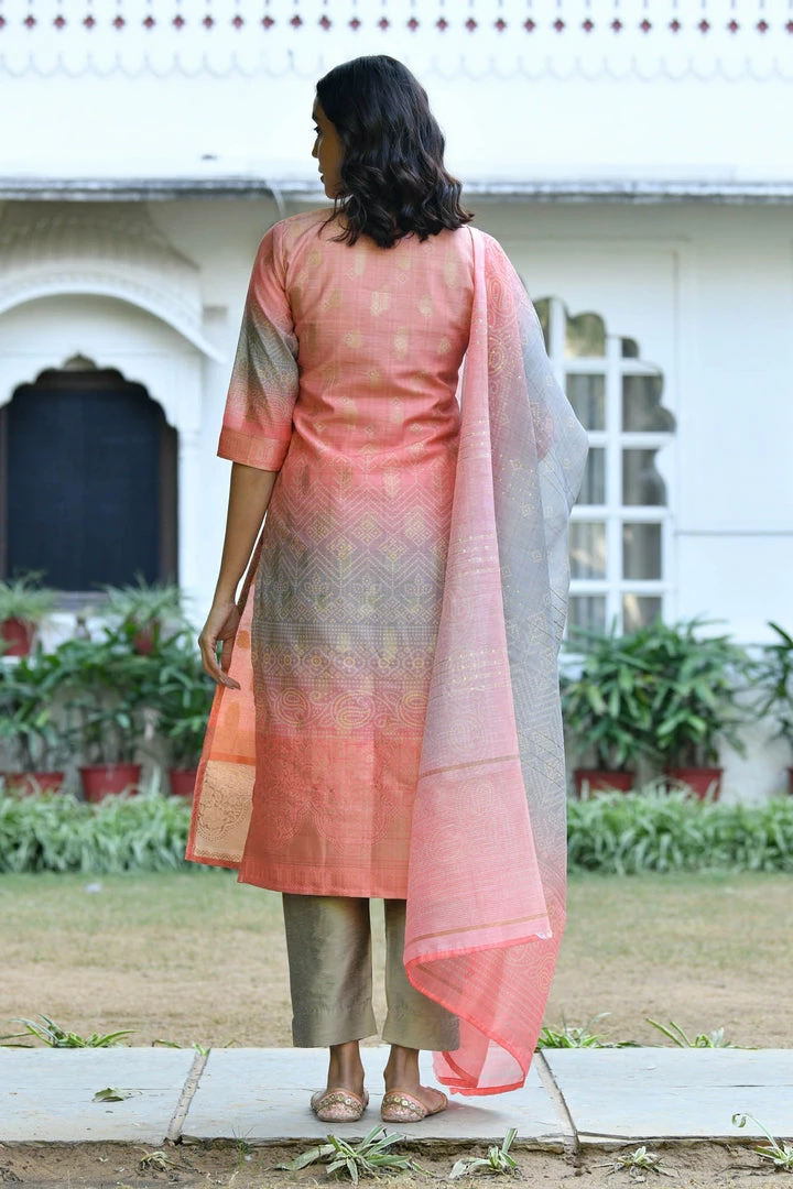 PRINTS VALLEY Jaipur Tales Ayushi-Peach Shaded Bhandej Set 5 PRINTS VALLEY Jaipur Tales Ayushi-Peach Shaded Bhandej Set