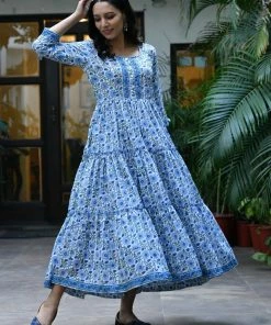 PRINTS VALLEY Blue Floral Frill Dress