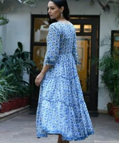 PRINTS VALLEY Blue Floral Frill Dress