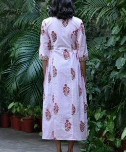PRINTS VALLEY Pink Stripe Buta Pleats Dress Jaipur Tales