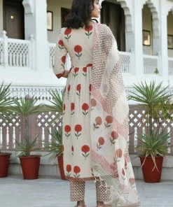 PRINTS VALLEY Beige Red Mughal Buta Dress Set