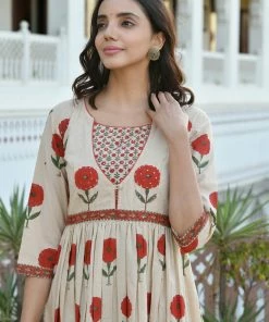 PRINTS VALLEY Beige Red Mughal Buta Dress Set