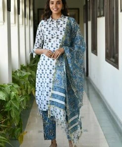 PRINTS VALLEY Jaipur Tales White Blue Buti Floral Set