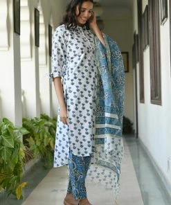 PRINTS VALLEY Jaipur Tales White Blue Buti Floral Set 10 PRINTS VALLEY Jaipur Tales White Blue Buti Floral Set