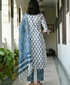 PRINTS VALLEY Jaipur Tales White Blue Buti Floral Set 11 PRINTS VALLEY Jaipur Tales White Blue Buti Floral Set