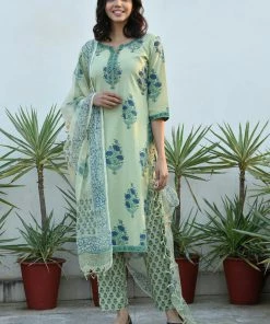 PRINTS VALLEY Pastel Green Blue Mughal Set Jaipur Tales