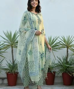 PRINTS VALLEY Pastel Green Blue Mughal Set Jaipur Tales