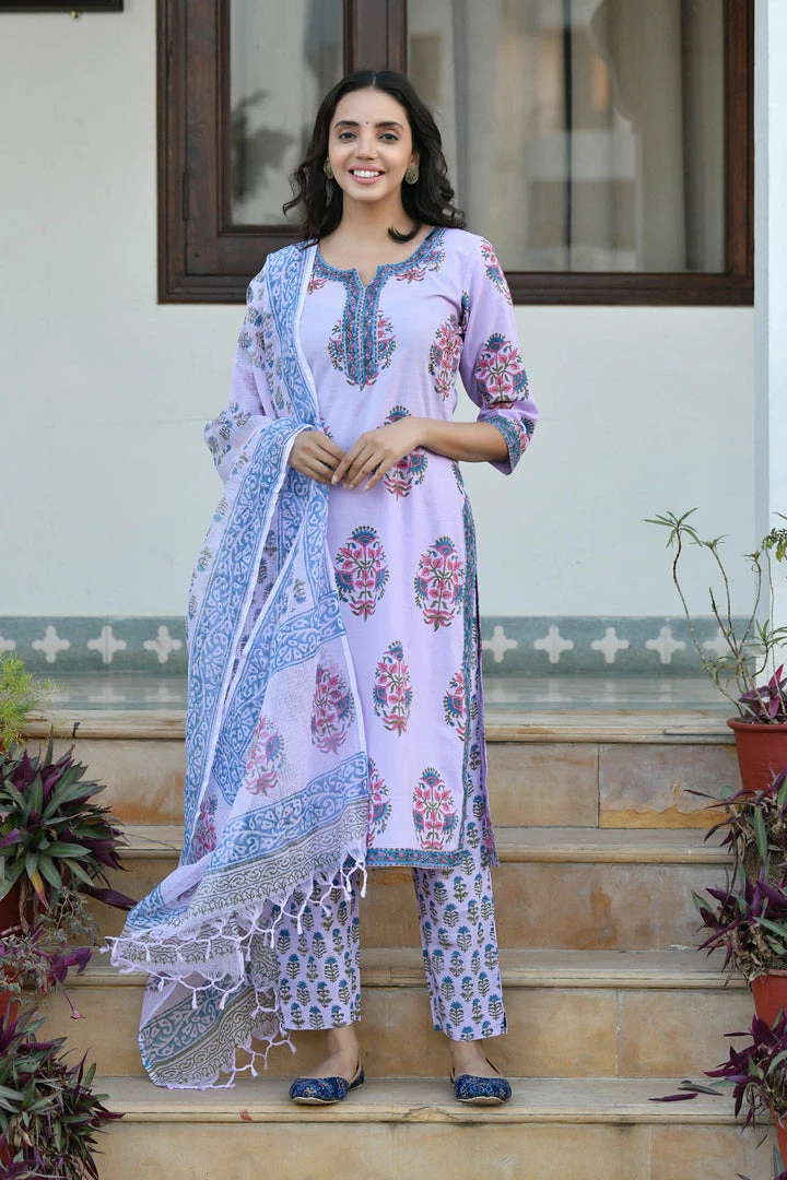 PRINTS VALLEY Lavender Mughal Blue Buta Set Jaipur Tales 1 PRINTS VALLEY Lavender Mughal Blue Buta Set Jaipur Tales