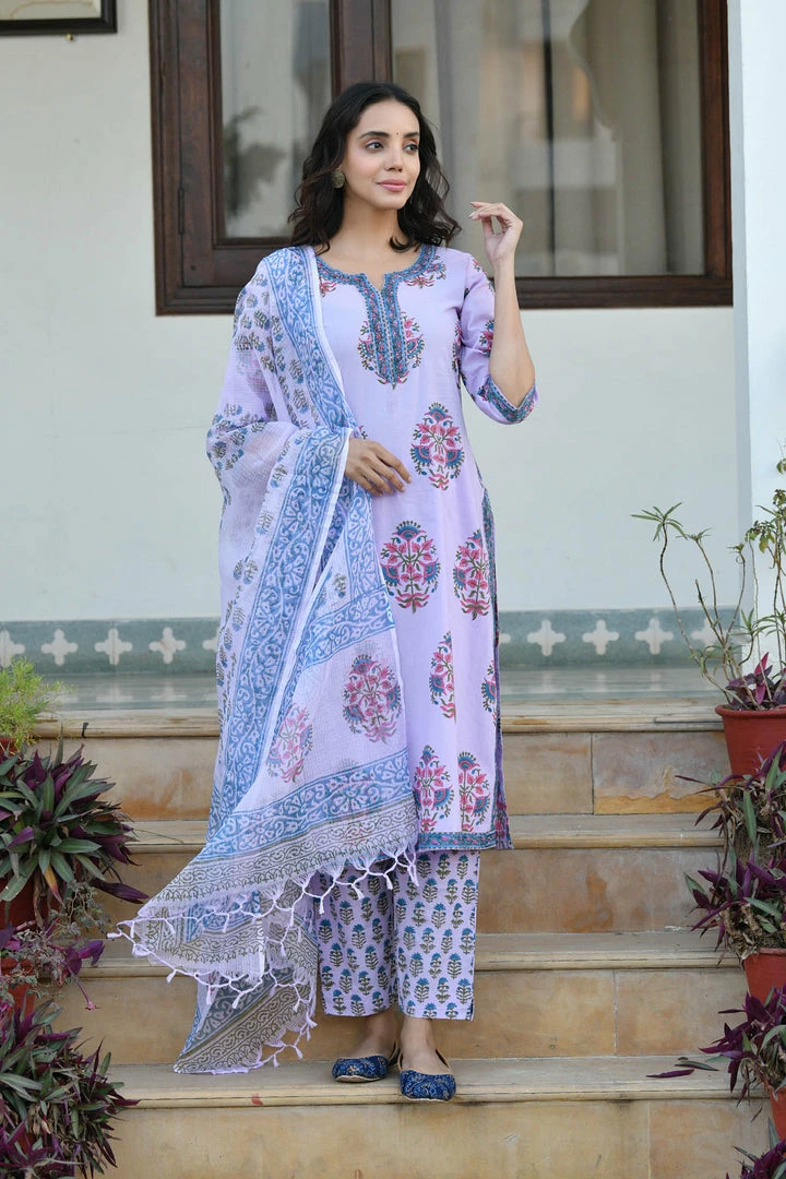 PRINTS VALLEY Lavender Mughal Blue Buta Set Jaipur Tales 2 PRINTS VALLEY Lavender Mughal Blue Buta Set Jaipur Tales