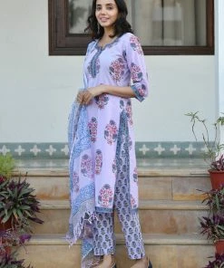 PRINTS VALLEY Lavender Mughal Blue Buta Set Jaipur Tales 9 PRINTS VALLEY Lavender Mughal Blue Buta Set Jaipur Tales