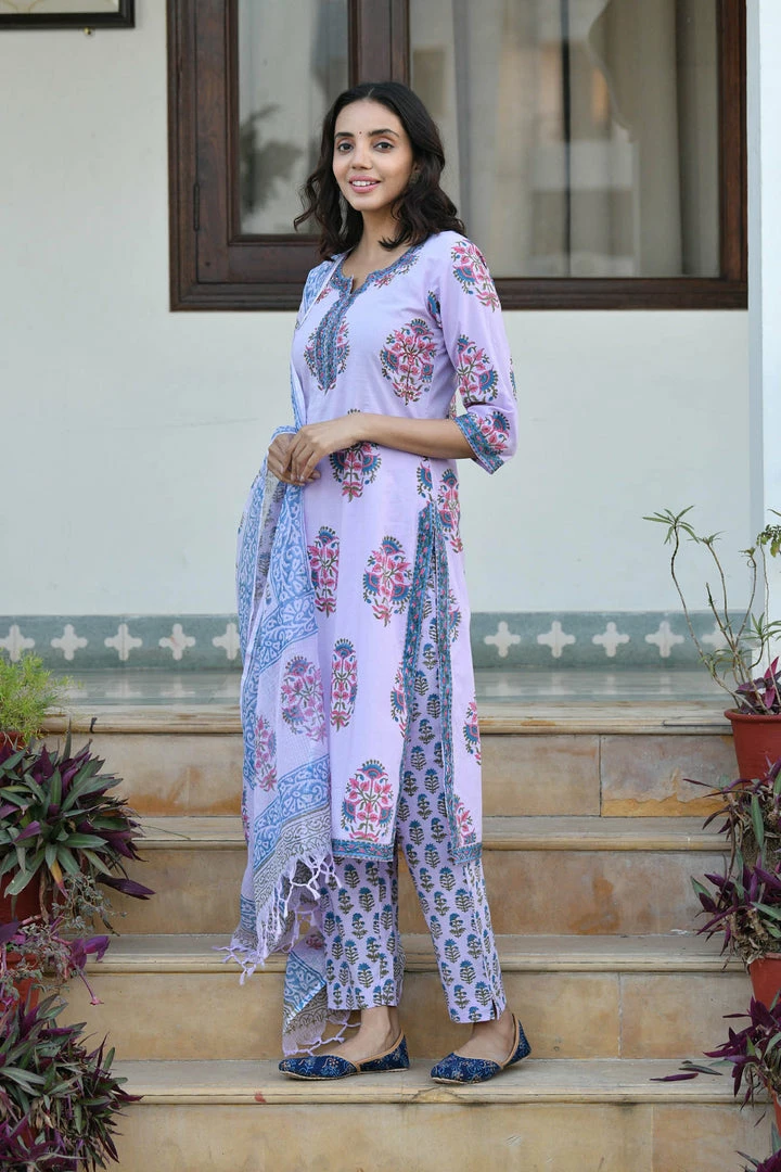 PRINTS VALLEY Lavender Mughal Blue Buta Set Jaipur Tales 3 PRINTS VALLEY Lavender Mughal Blue Buta Set Jaipur Tales