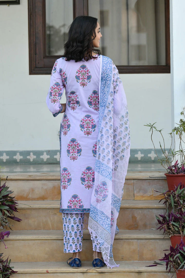 PRINTS VALLEY Lavender Mughal Blue Buta Set Jaipur Tales 6 PRINTS VALLEY Lavender Mughal Blue Buta Set Jaipur Tales