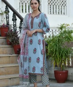 PRINTS VALLEY Grey Pink Mughal Buta Set Jaipur Tales