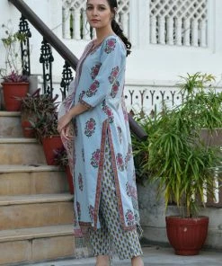 PRINTS VALLEY Grey Pink Mughal Buta Set Jaipur Tales